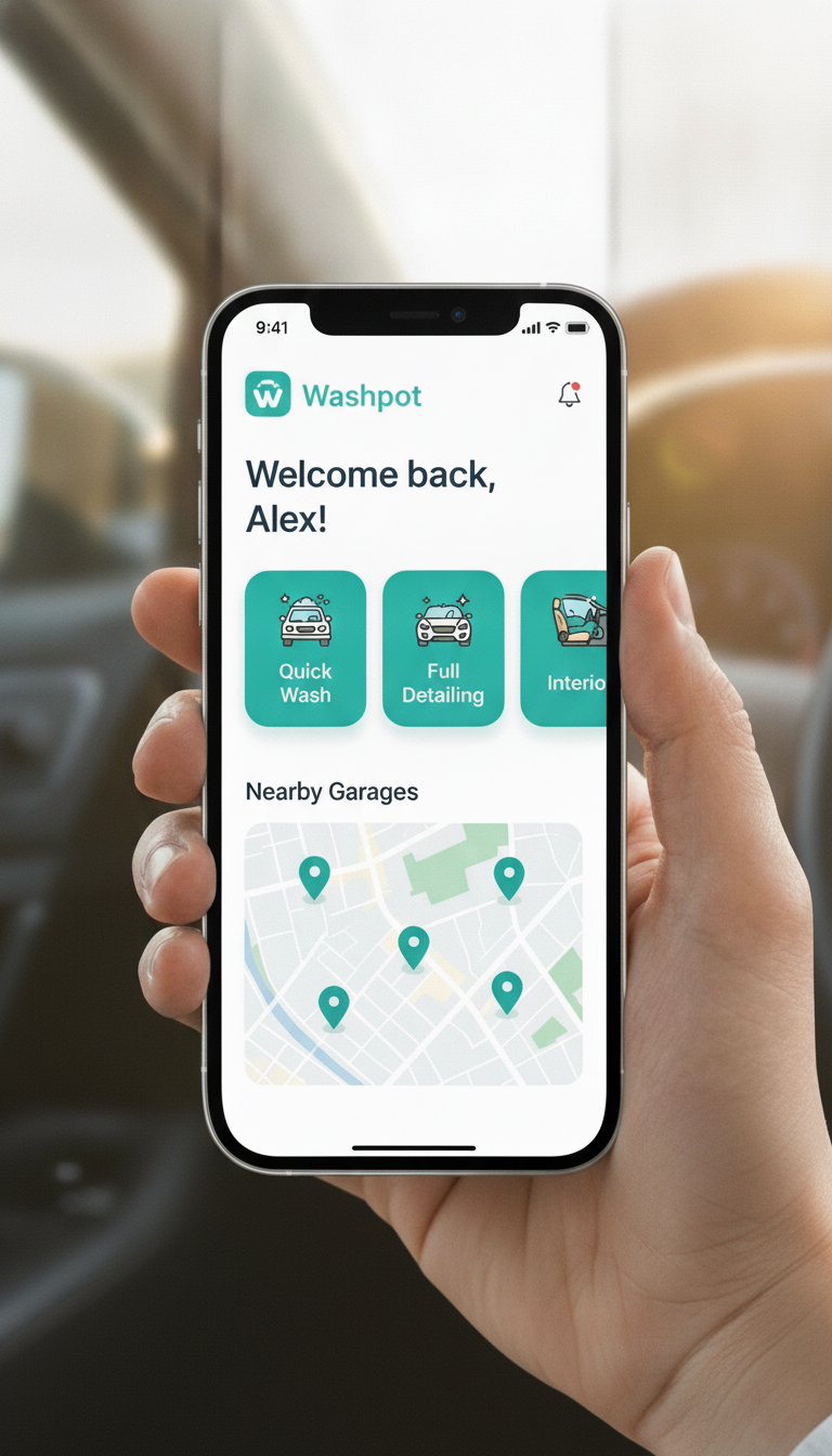 Washpot Mobile App Mockup