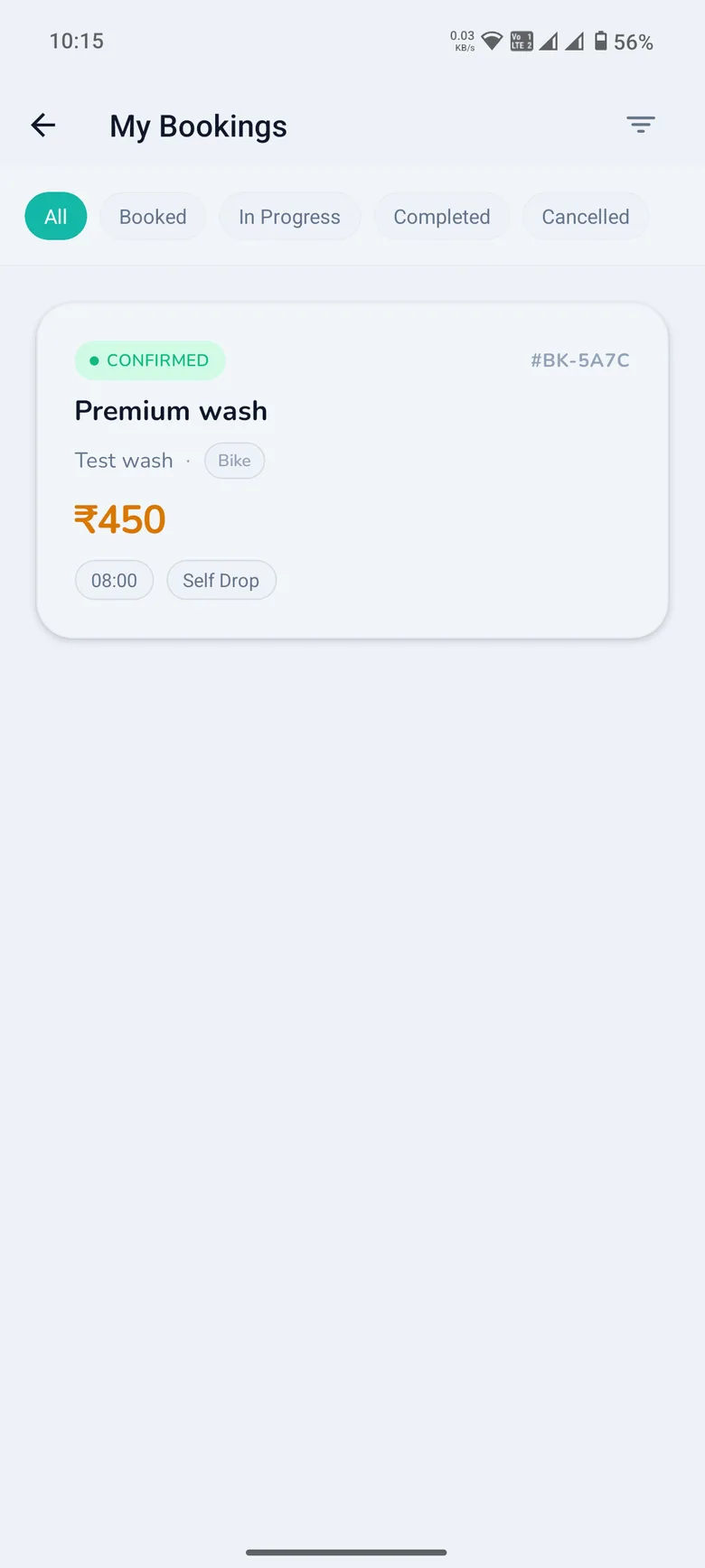 Viewing booking history in the WashPot app