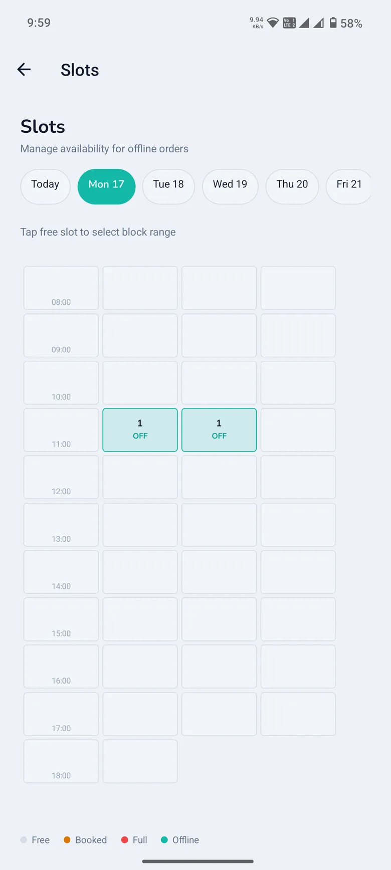 Managing individual time slots in the WashPot provider app